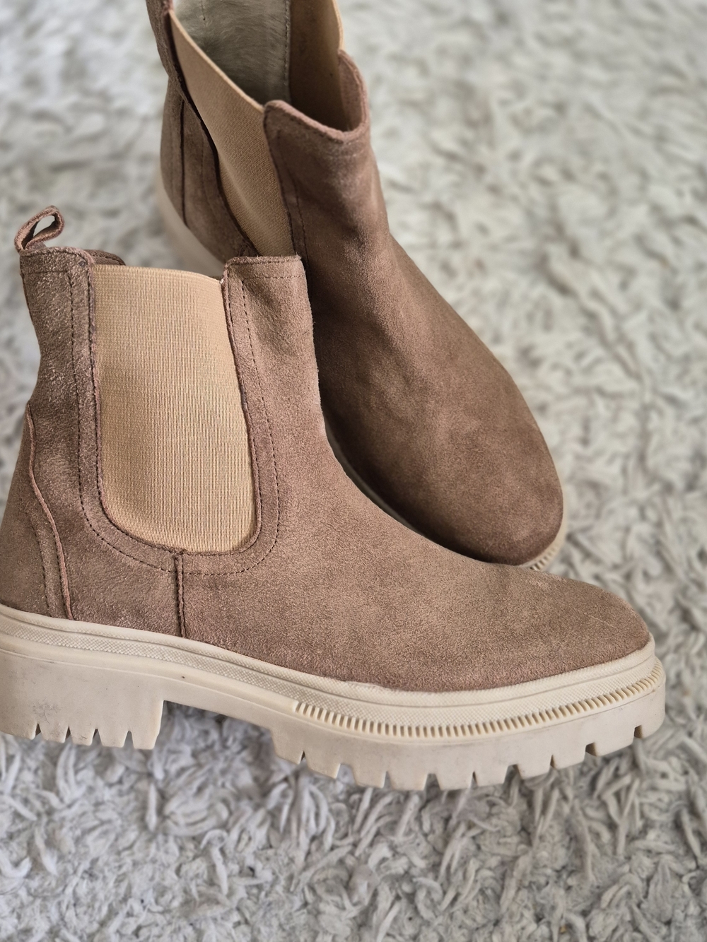 Serra Taupe Suede Chelsea Lug Booties
